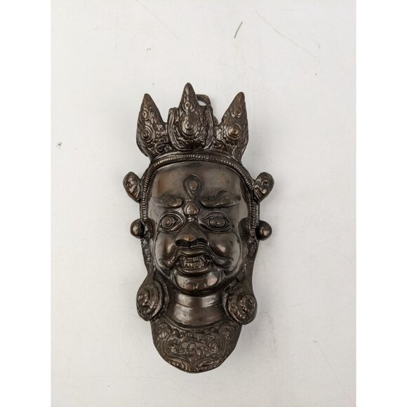 TIBETAN MAHAKALA Vintage BRASS METAL MASK Wall Door Hanging 8" Figure - Picture 1 of 9